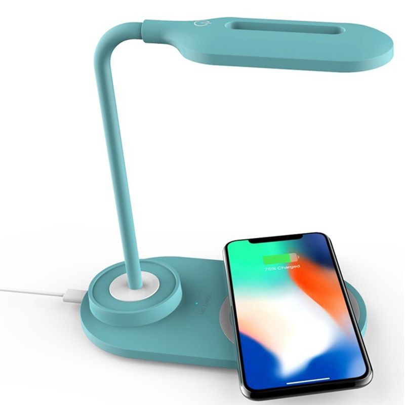Lampada da tavolo oblunga per caricabatterie per telefono wireless Lampada da lettura a LED da comodino in plastica Macaron