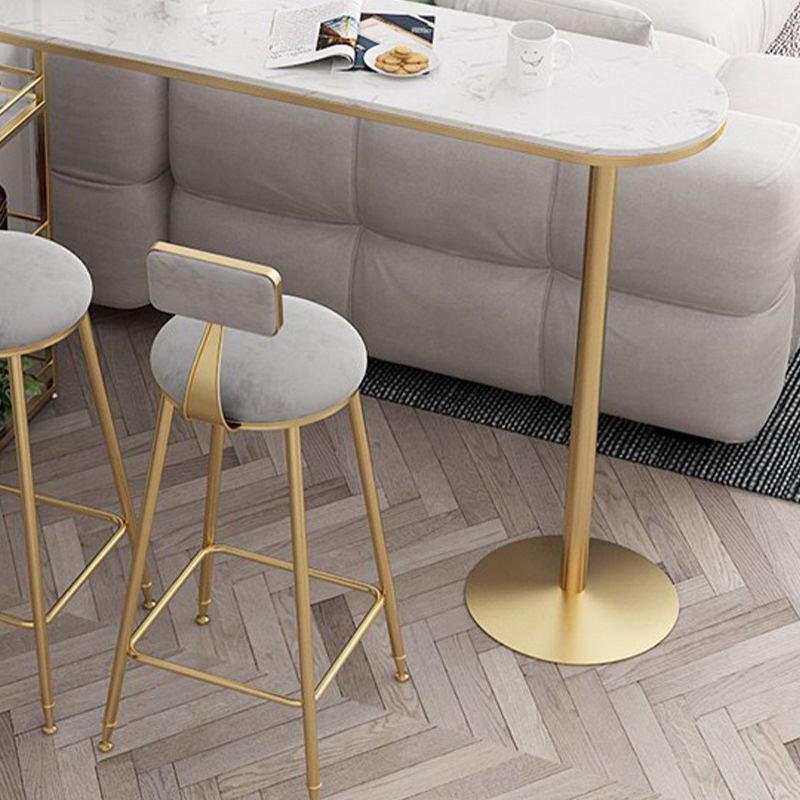 Glam Stone Bar Table Metal Base with Wine Rack for Living Room