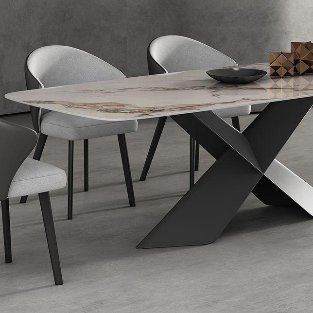 Modern Style Sintered Stone Dining Table with White Table and Pedestal Base for Home Use