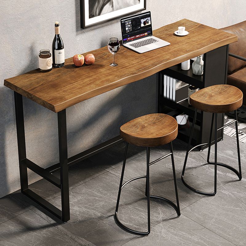 Trestle Base Bar Table Set 1/3 Pcs Solid Wood and Metal Bar Table and Stools