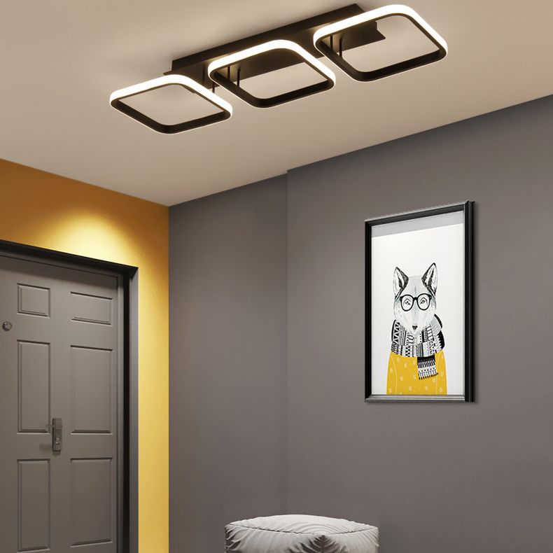 Plafonnier carré en aluminium, simplicité, lumière LED noire, Semi-affleurante pour hall d'entrée