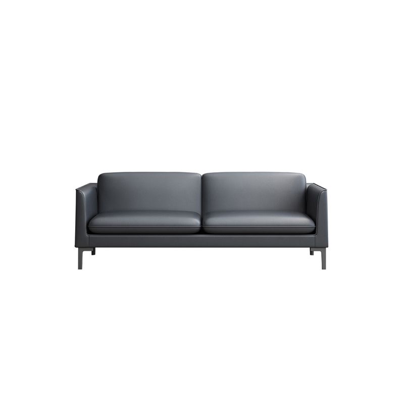 Glam Black Cushions Square Arm Genuine Leather Stationary Sofa