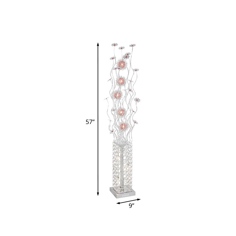 Lámpara metálica de la lámpara metálica de la sala de estar decorativa del piso LED iluminación con diseño de floret en plata, luz cálida/blanca
