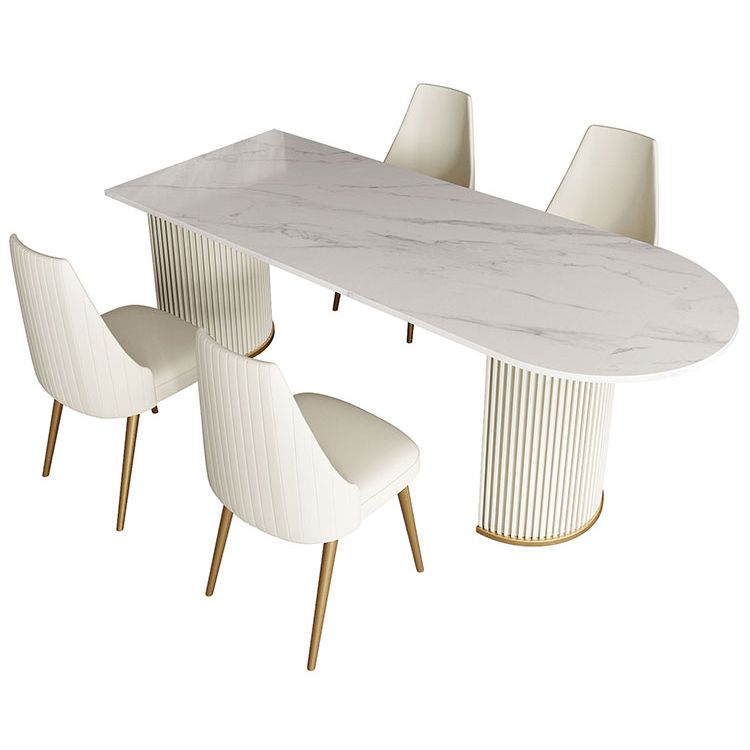 Free Form Dining Table Sintered Stone Table Luxury Style with Double Pedestal
