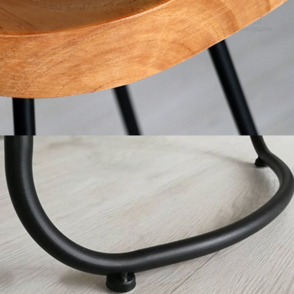 Modern Armless Backless Counter Stool Iron Cafe Bar Stool with Wooden Seat and Pedal