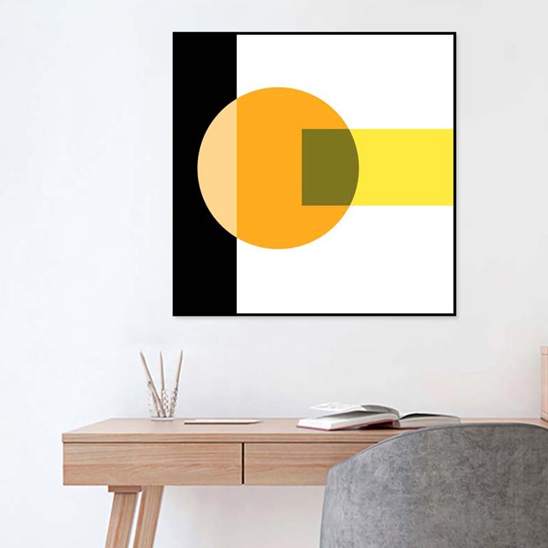 Bright Color-Blocking Geometric Canvas Textured Minimalist Living Room Wall Art Print