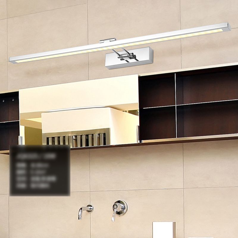 Single Light Linear Wall Sconce Modern Style Metal Mirror Wall Lighting in Silver