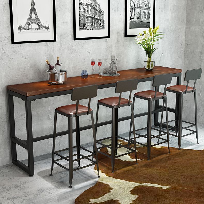 Industrial Style Bar Dining Table Brown Solid Wood Bar Wine Table with Metal Base