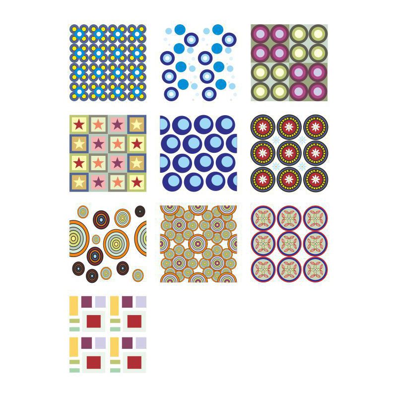 Contemporary Circles Print Wallpapers Red-Yellow-Blue-Green Geometry Wall Art, Peel and Paste