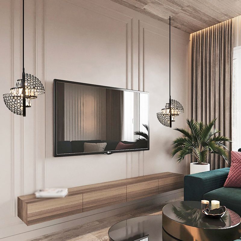 Modern Simplicity Crystal Hanging Lamp Sphere Shape Pendant Light for Living Room