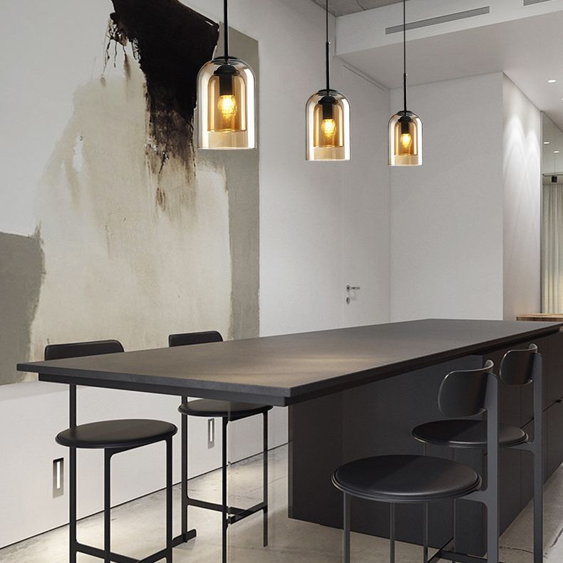 Double Glass Single Pendant Light in Modern Creative Style Wrought Iron Hanging Lamp for Dining Room