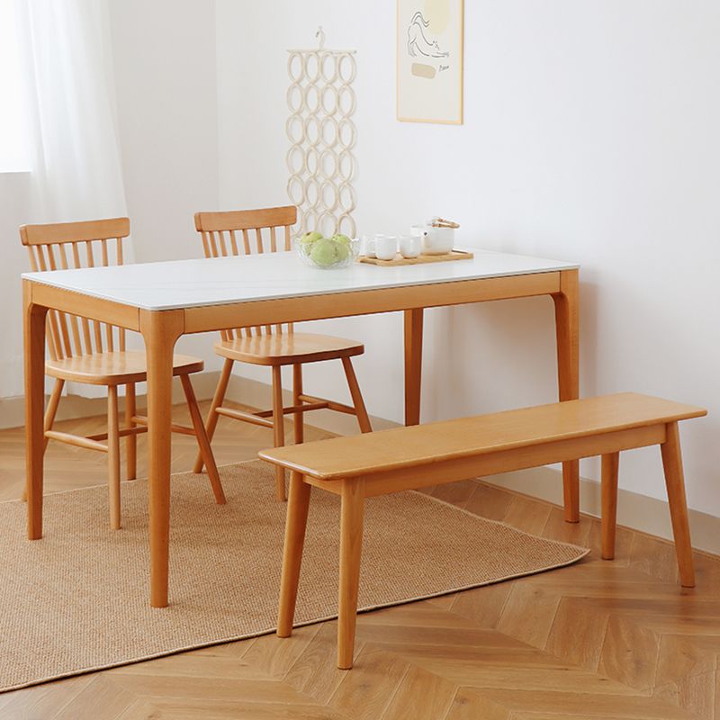 51'' Sintered Stone Rectangle Table Medieval Modern Table with Beech Wood 4 Legs