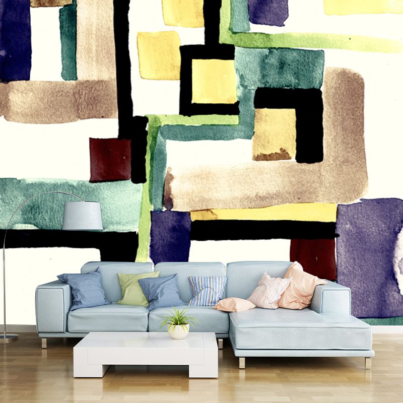 Art Deco Watercolor Painting Mural Brown Floor Plan Wall Covering for Home Gallery