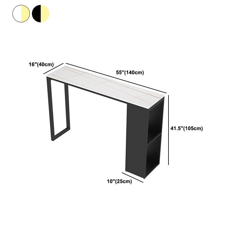 Stone Top Industrial Cocktail Bar Table with Storage Rectangle Counter Table