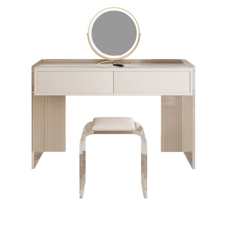 Stone Top Make-up Vanity White Wood Dressing Table with 2 Storage Drawers