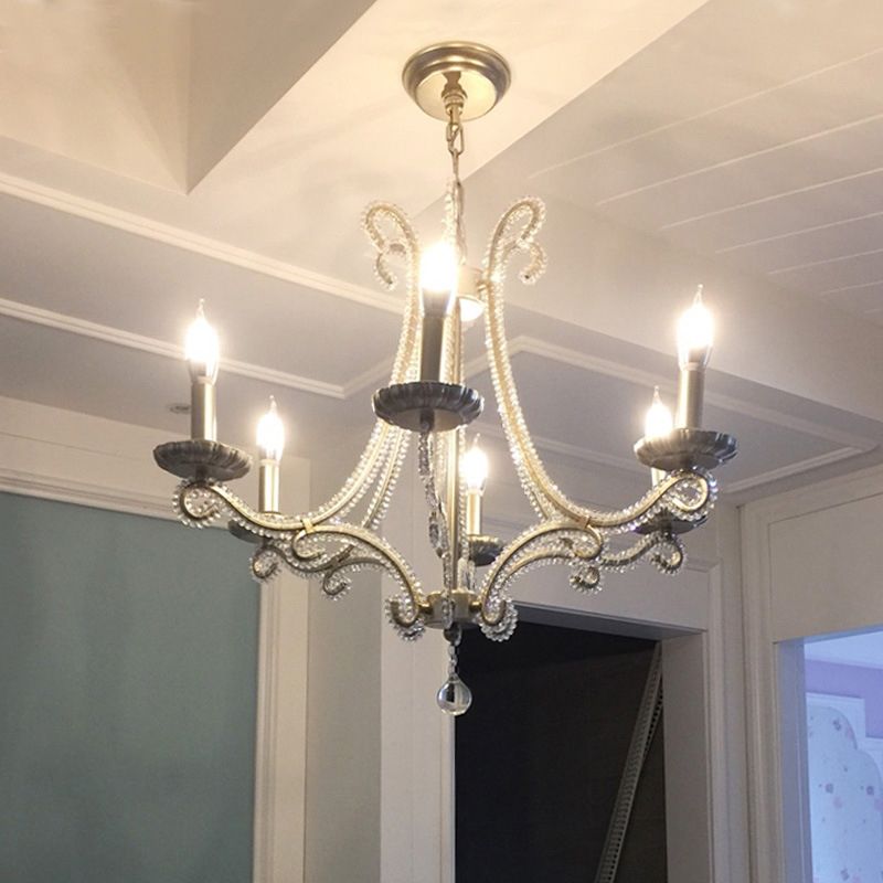 Crystal perle Chrome Finish Chandelier Candelabra French Country Drop Lamp pour salle à manger