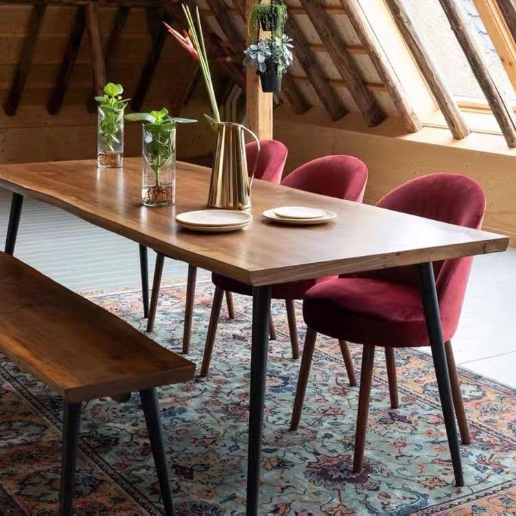 Modern Solid Wood Kitchen Dining Table Standard Rectangle Dining Table with 4 Legs Base