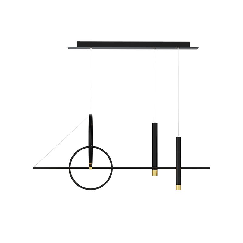 Contemporary Style Linear Island Lighting Metal 4 Light Island Pendant Lights in Black