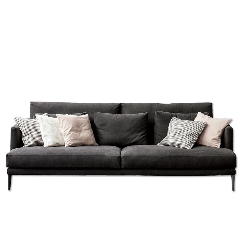 Black/White 3-seat Fabric Sofa Square Arm Sofa with Bolster Pillows