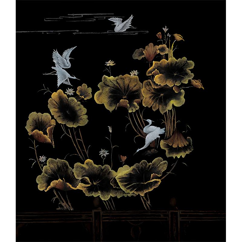 Lotus Field and Halcyon Murals Chinoiserie Waterproof Bedroom Wall Covering, Custom Made