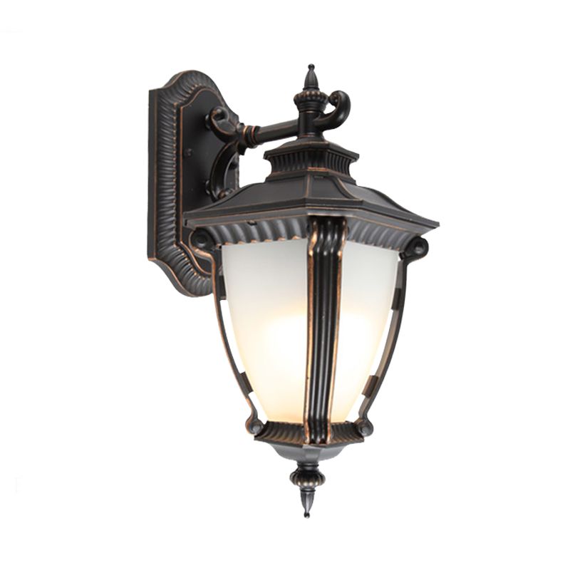 1-Light Sconce Lighting Country Outdoor Wall Lampe With Urn Tanslucent Glass Shade in Black
