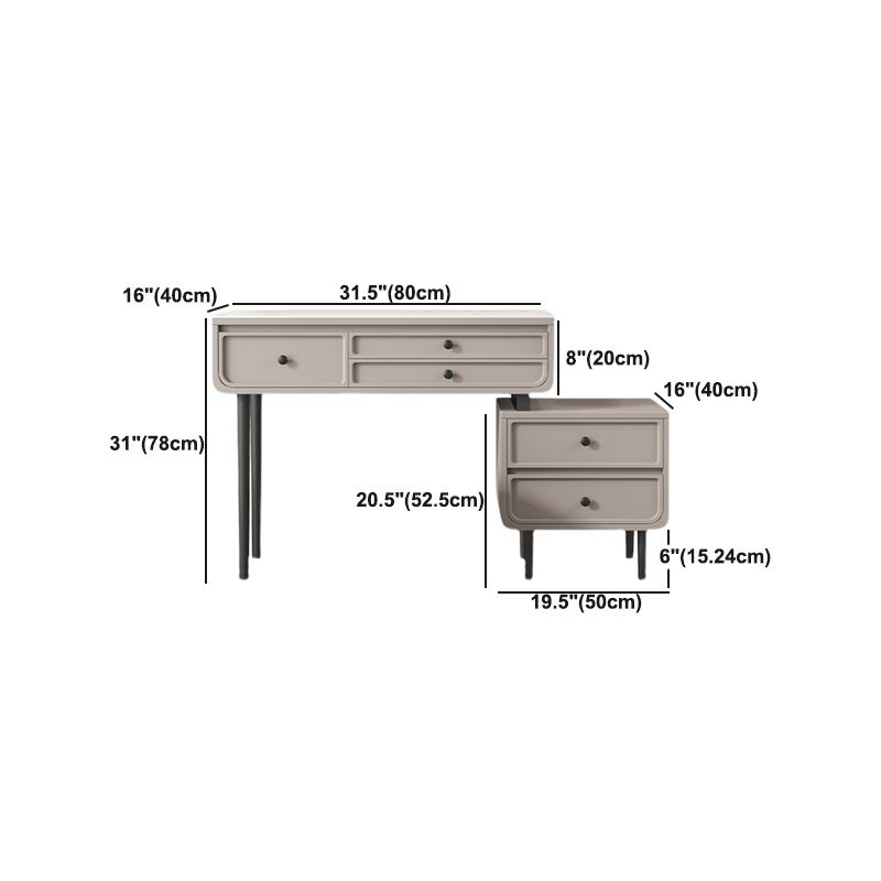 Glam Makeup Vanity Desk with Slate Top, Solid Wood Dressing Table