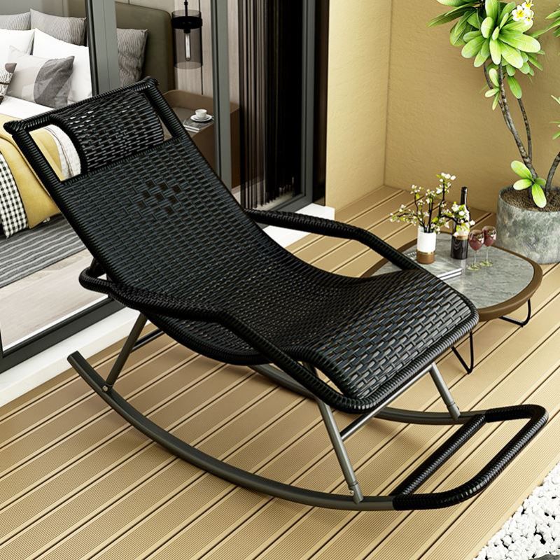 Modern Recliner Chair Color Block Rattan Rocker Chair with Dark Legs