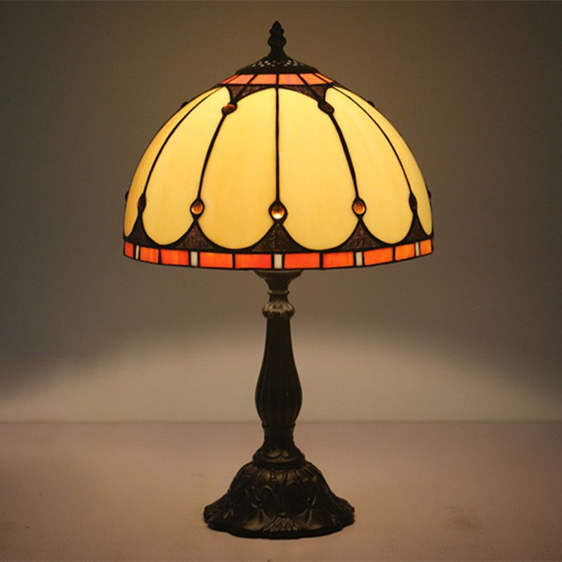 Dome Shaped Yellow Glass Task Lighting Victorian 1 Light Brass Reading Lamp for Bedroom