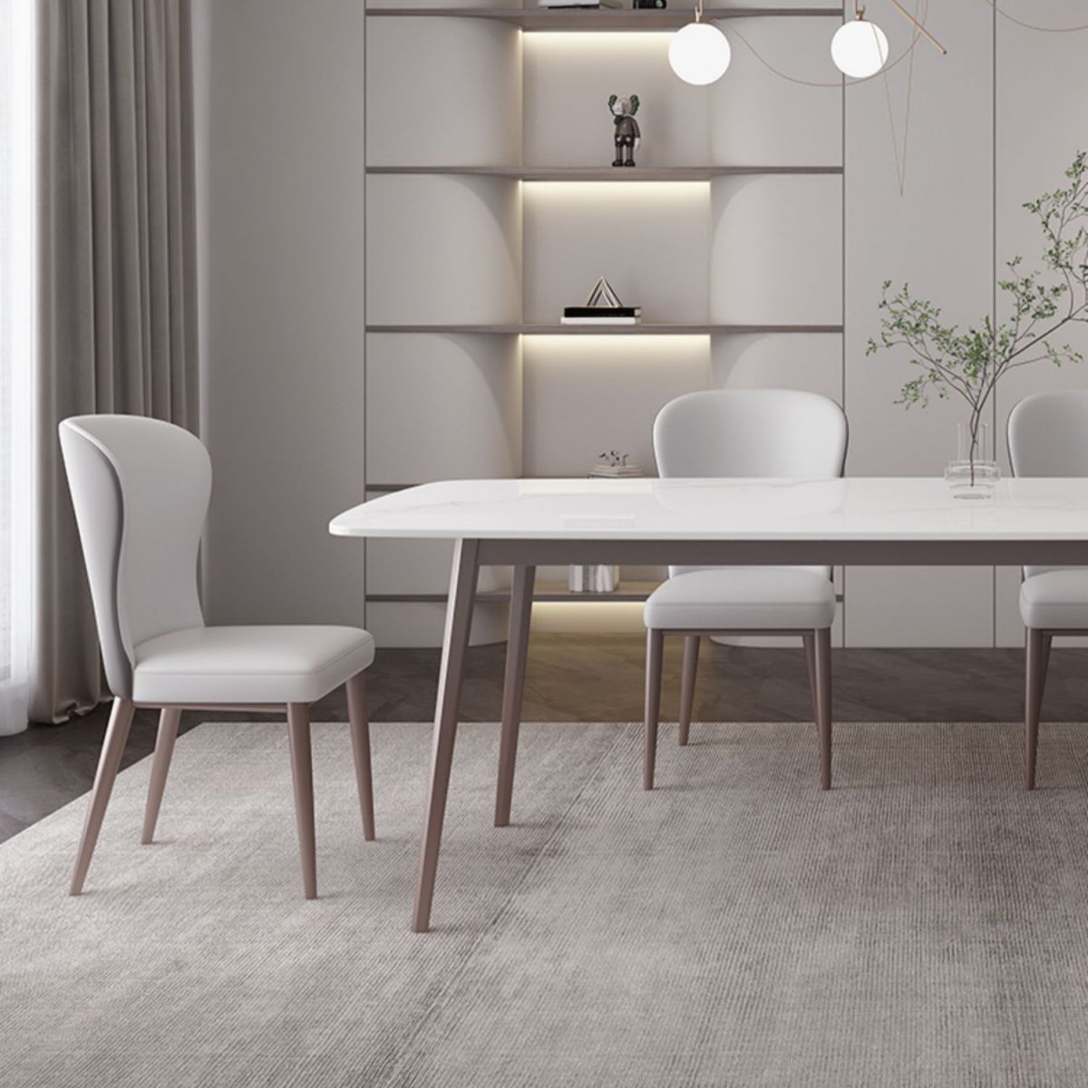 Designer Dining Set 1/2/4/5/7 Pieces Stone and Metal Dinette Set in White