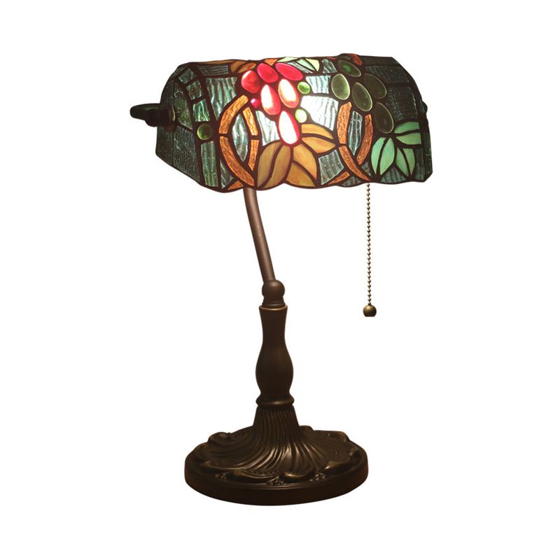 Cut Glass Bronze Nightstand Lamp Rollover Shade 1 Head Baroque Grape Patterned Table Lighting with Pull Chain