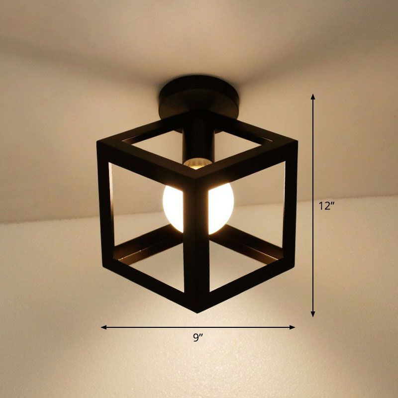 Plafonnier semi-encastré métallique géométrique, plafonnier antique à une ampoule pour couloir, noir