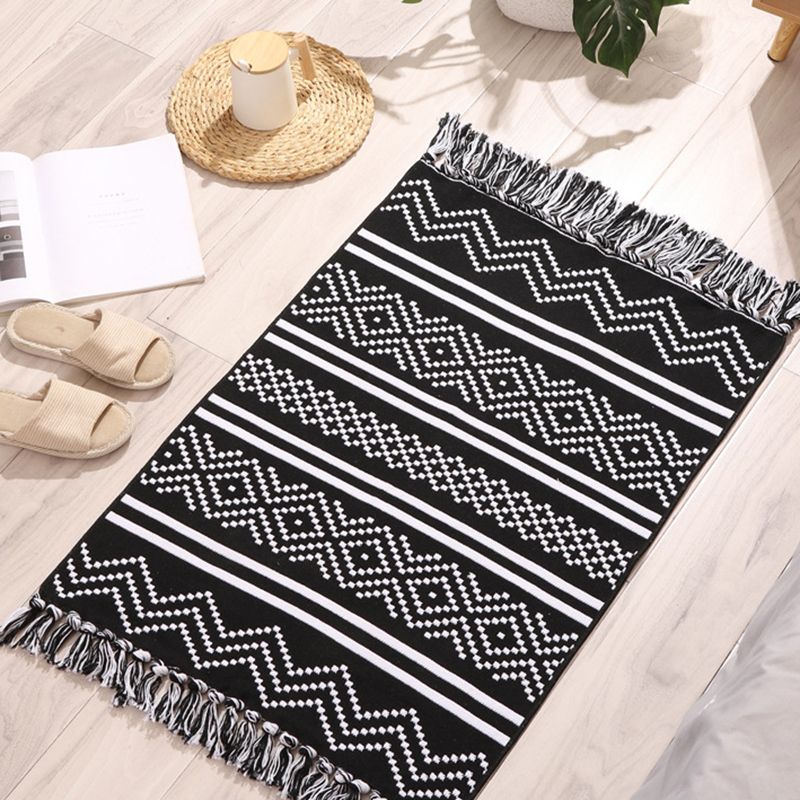 Zwart Boheems tapijt katoen Americana Patroon Area Rug Fringe Indoor Tapijt voor thuisdecoratie
