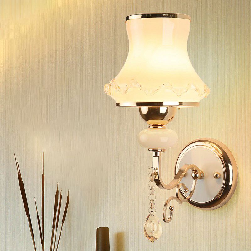 Simplicity Flared Wall Mount Lighting Single Matte White Glass Sconce Light in Gold