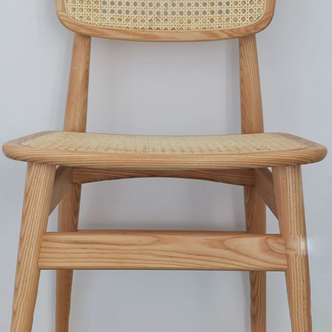 Silla de comedor de estilo escandinavo de ratán de madera, silla lateral de comedor con respaldo abierto