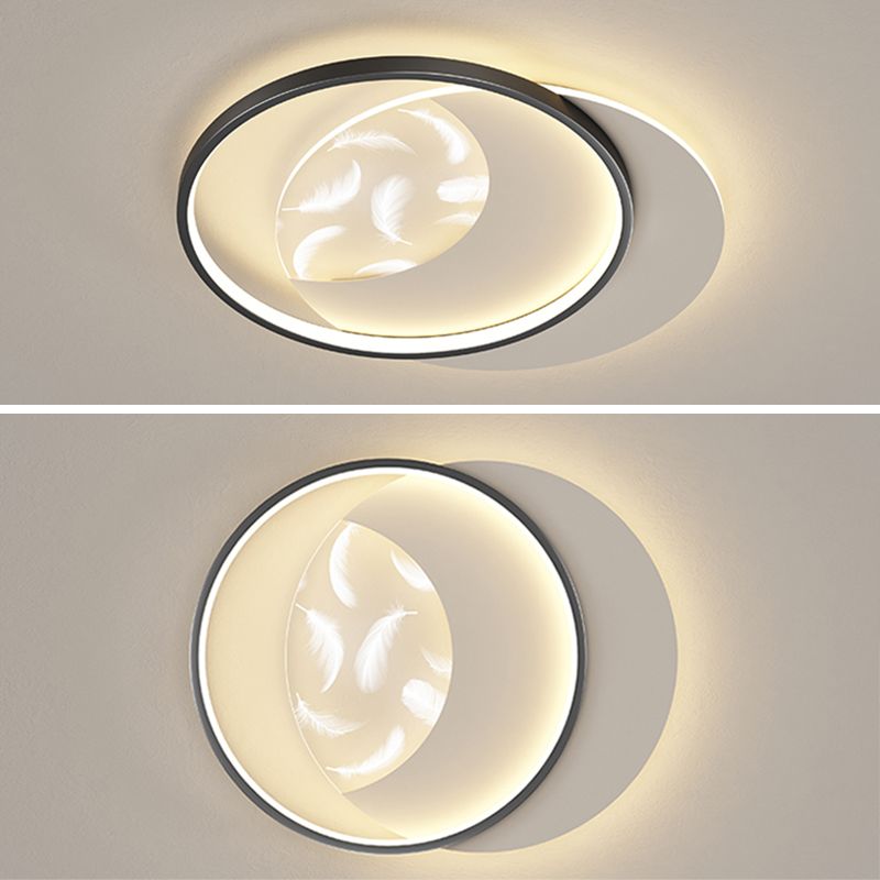Plafonnier semi-affleurant à LED circulaire pour chambre à coucher dans un luminaire de plafond en acrylique en plumes de style de luxe moderne