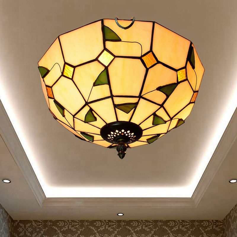 12"/16" W weiße Kuppel-Deckenleuchte Tiffany 2/3 Glühbirnen Mehrfarbige Buntglas-Unterputzbeleuchtung