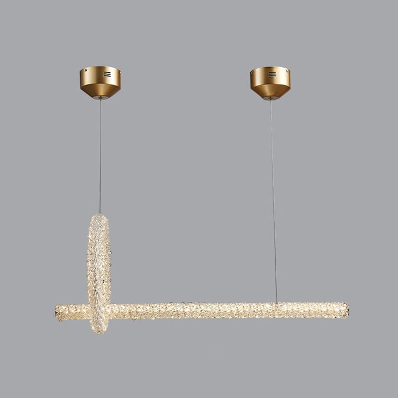 Linear Island Light Modern Crystal 2 Light Island Ceiling Light in Gold