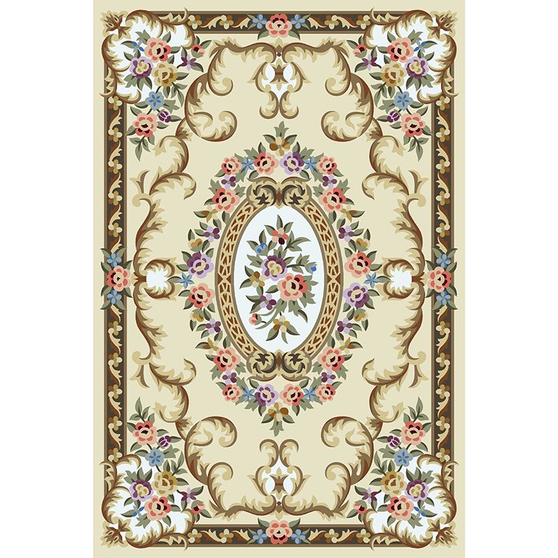 Beige Modern Area Carpet Polyester Tribal Pattern Rug Non-Slip Area Rug for Home Decor