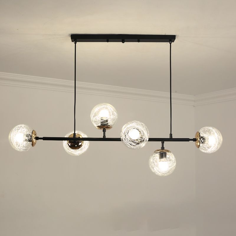 6-Light Sphere Island Lights Contemporary Metal Island Chandelier with Glass Shade