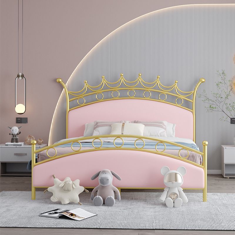 Glam Style Standard Bed with Upholstered Headboard in Iron Bed