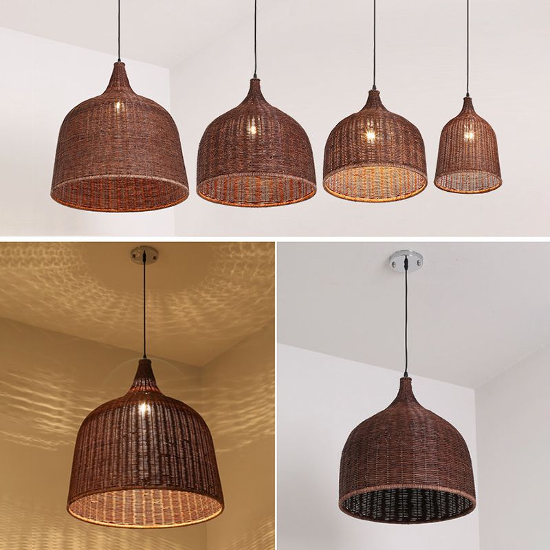 Bauernhaus handgewebtes natürliches Bambus Anhänger Beleuchtung 1-Licht-Glocken-Glocken-Esszimmer Hanging Lampe