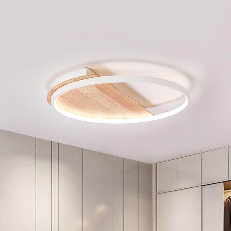 Half Round Ceiling Light Fixture Nordic Style Natural Wood LED Flush Light for Bedroom, 16.5"/21" Dia