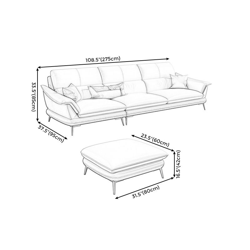 Genuine Leather Pillow Top Arm Sectionals 33.46"High Cushion Back Sofa