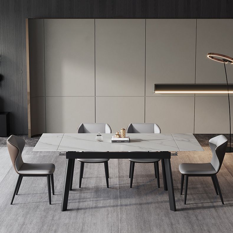 Modern Kitchen Foldable Dining Room Set with Sintered Stone Top and Black Base Dining Furniture Set