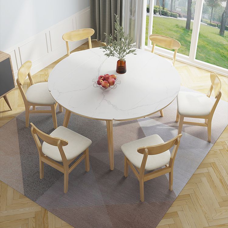 Modern Adjustable Dining Table Stone and Solid Wood Tripod Home Kitchen Table