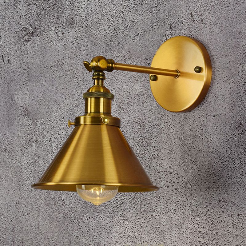 Industrial Style Cone Shape Wall Sconce Metal 1 Light Sconces in Gold