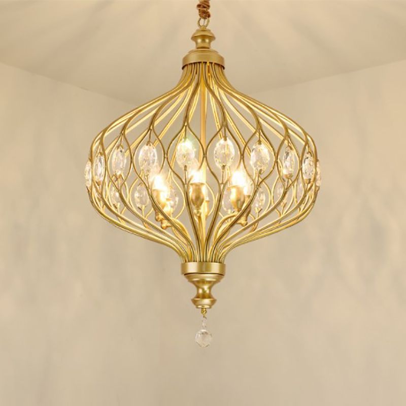 European Style Chandelier Light Crystal Metal Multi Head Pendant Light for Sitting Room