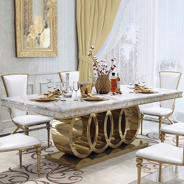 Glam Style Dining Faux Marble Table Dining Rectangle Table for Home