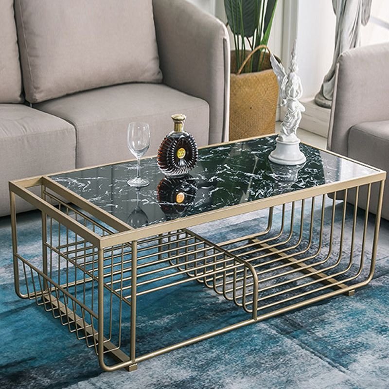 Frame Coffee Table Glam Marble Coffee Cocktail Table with Shelf