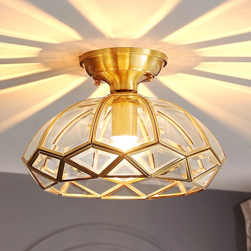 Sitting Room Colonial Style Ceiling Light Metal Overhead Lighting Fixture in Gold